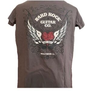 Hard Rock Cafe Charcoal Tee with Red and White Graphic